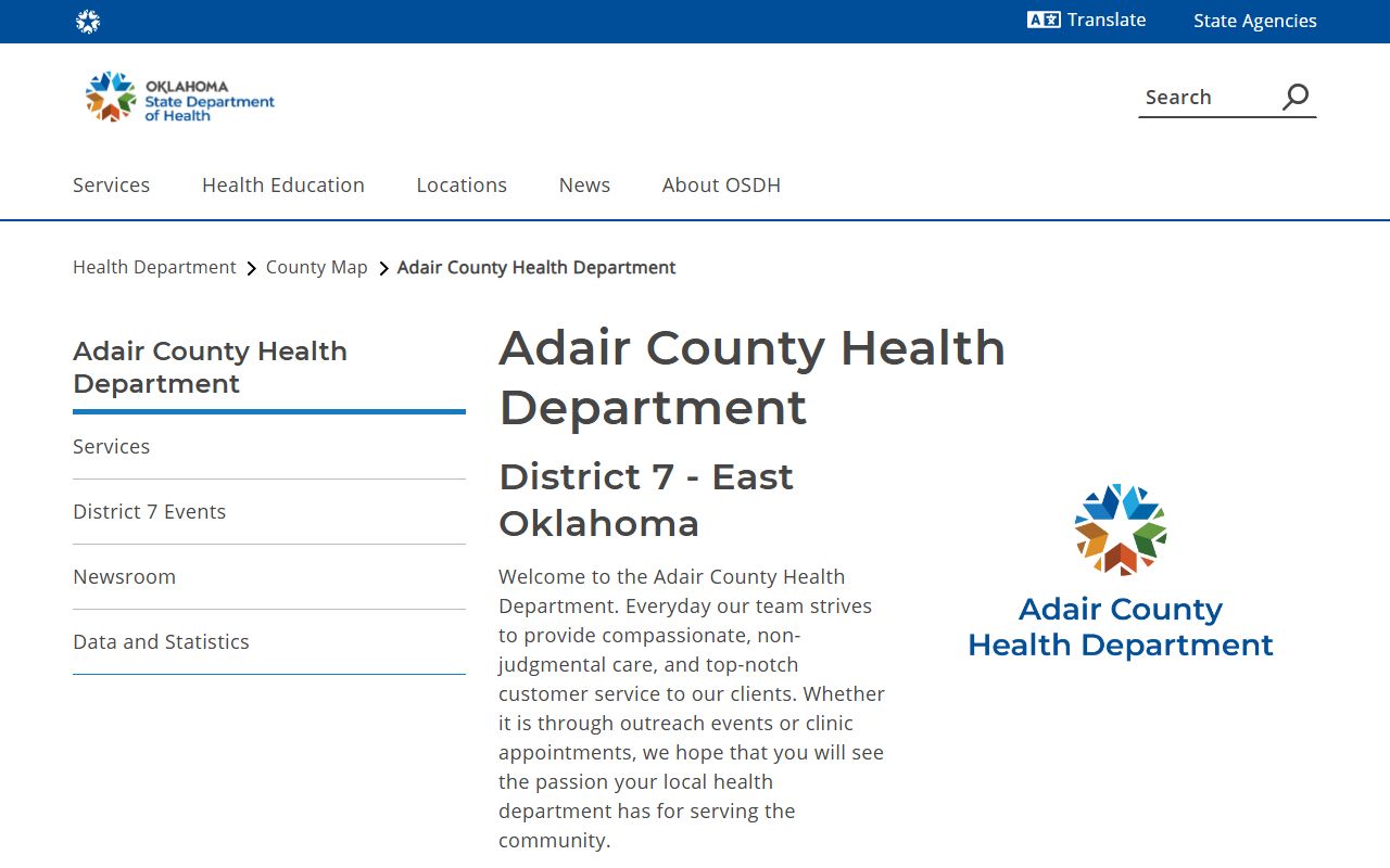 Adair County death records health department page