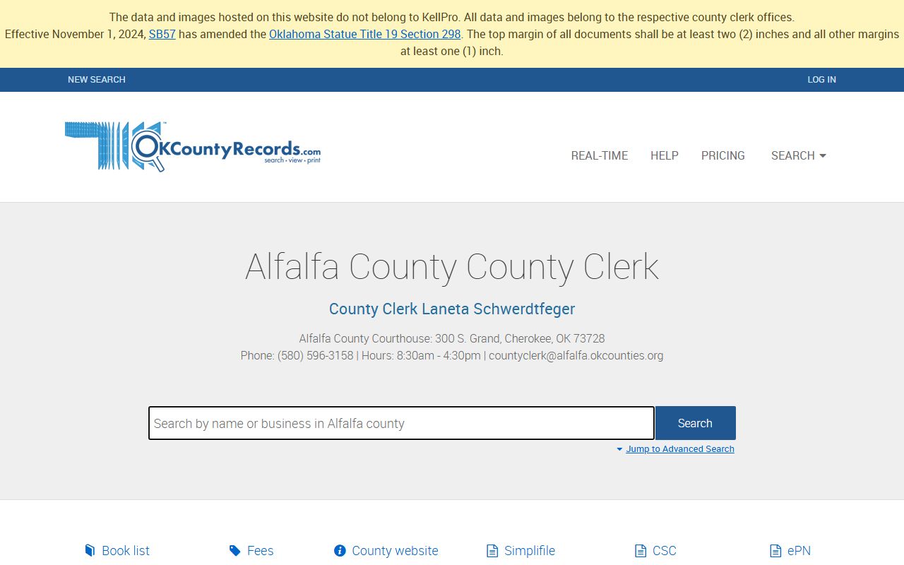 Alfalfa County death records search interface