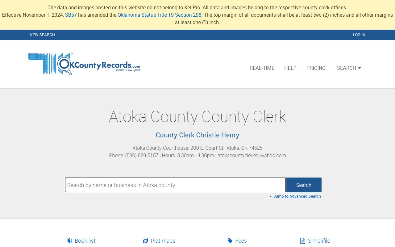 Atoka County death records online search tool