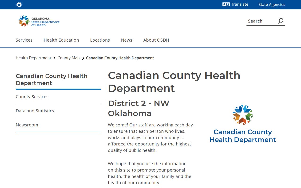 Canadian County death records health department page