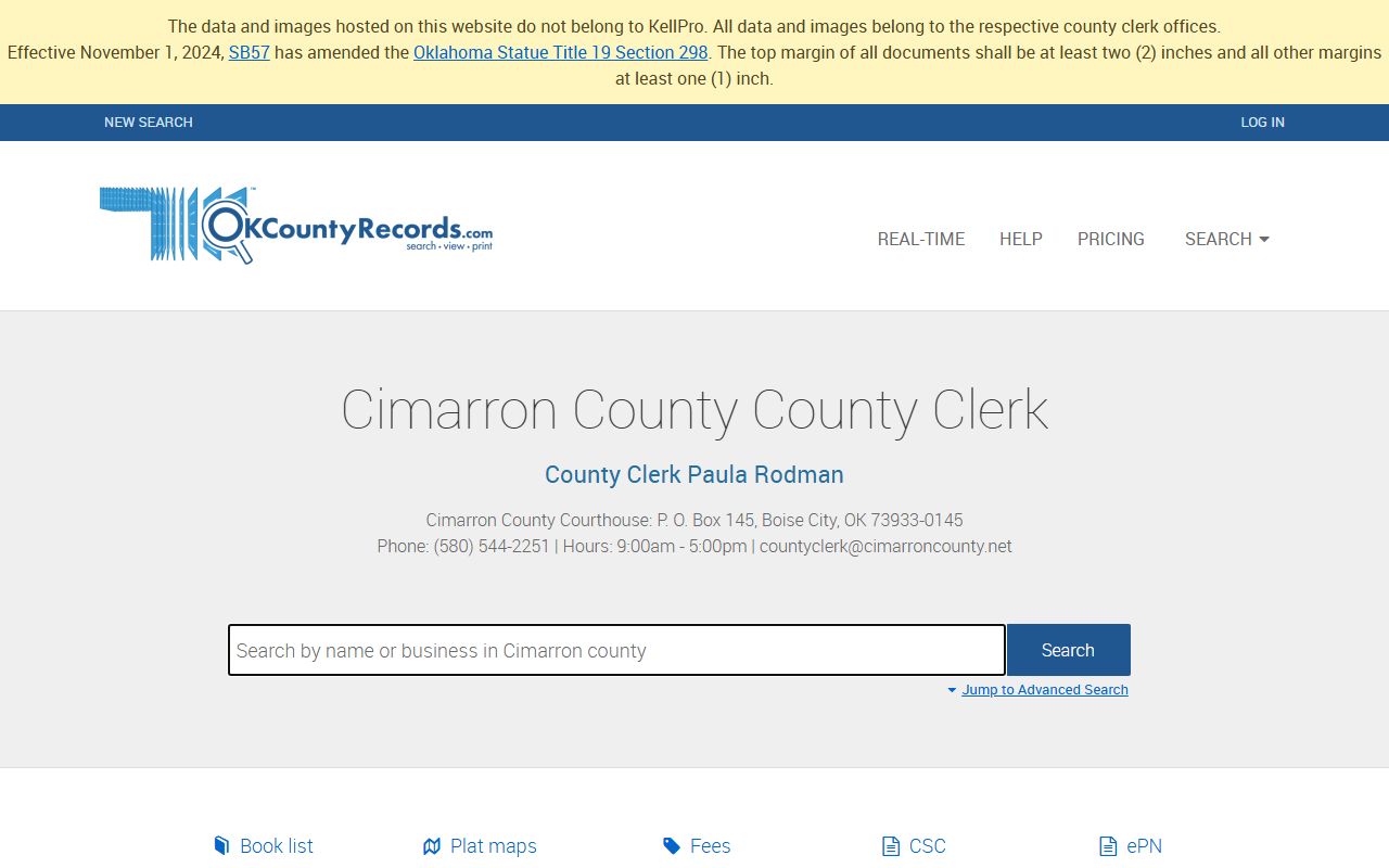 Cimarron County death records search portal