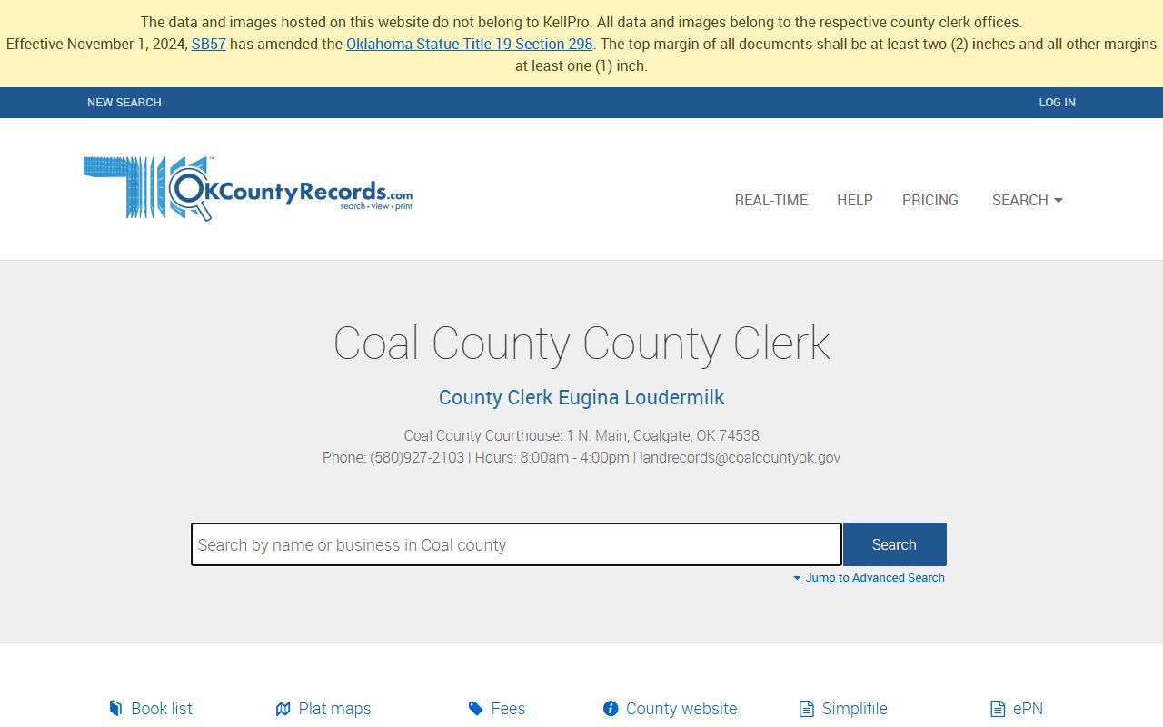 Coal County death records search on OKCountyRecords