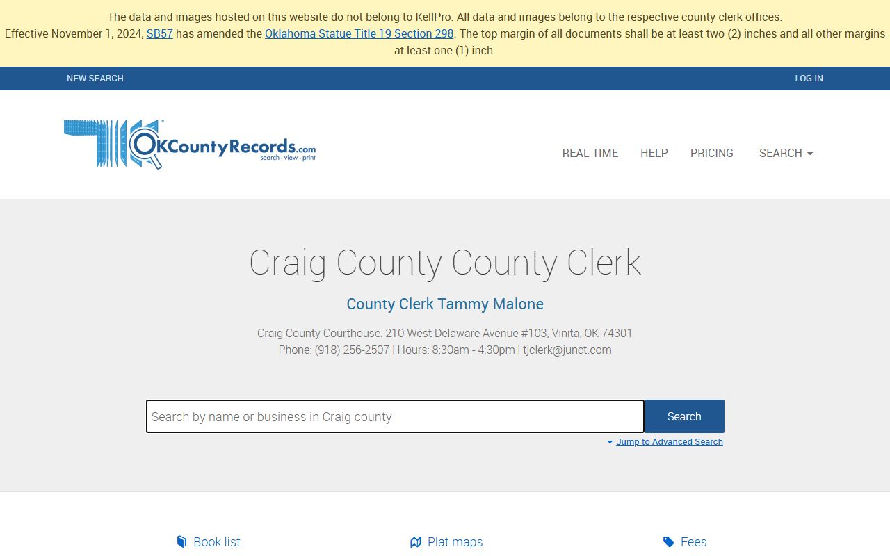 Craig County death records search portal on OKCountyRecords