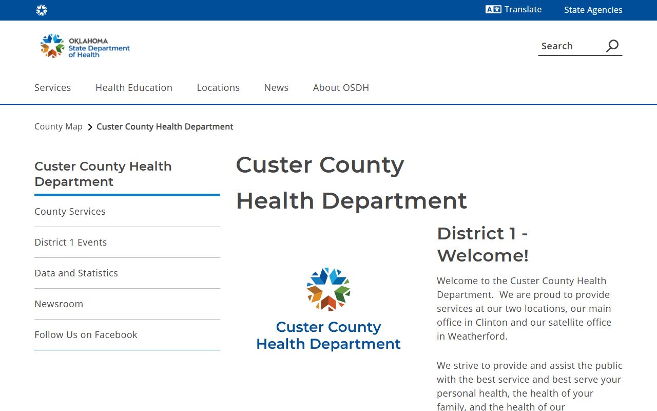 Custer County Health Department death records page