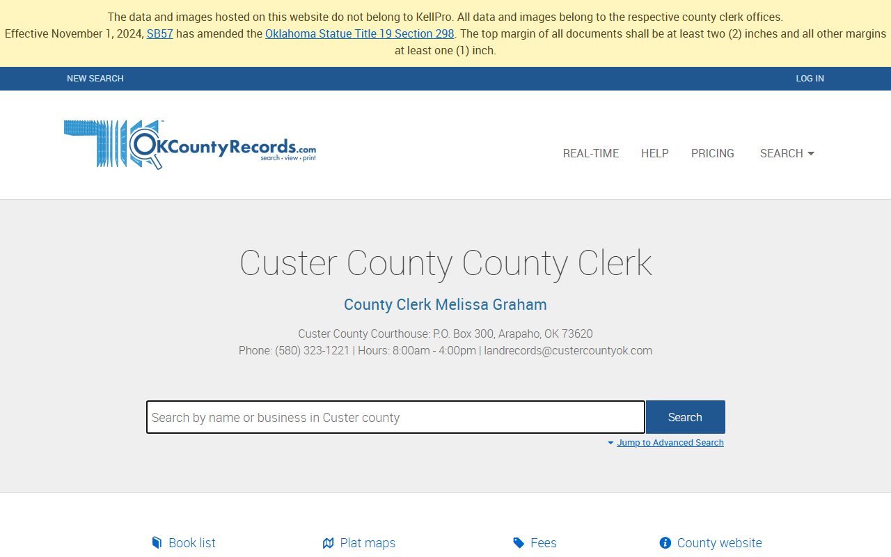 Custer County death records search on OKCountyRecords