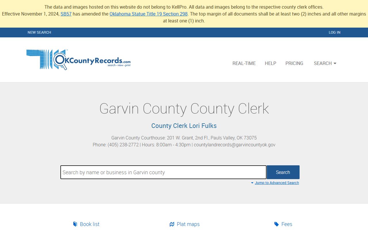 Garvin County records portal for death records research