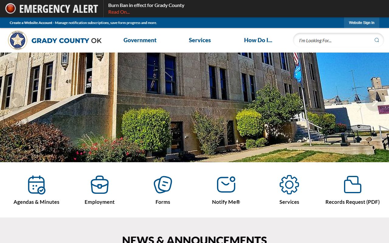 Grady County portal for death records and government services