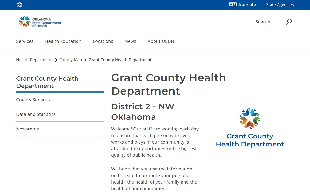 Grant County Health Department death records and public health services