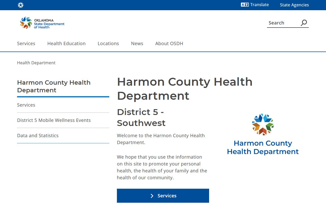 Harmon County death records health department page