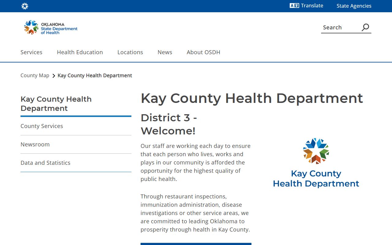 Kay County death records health department page