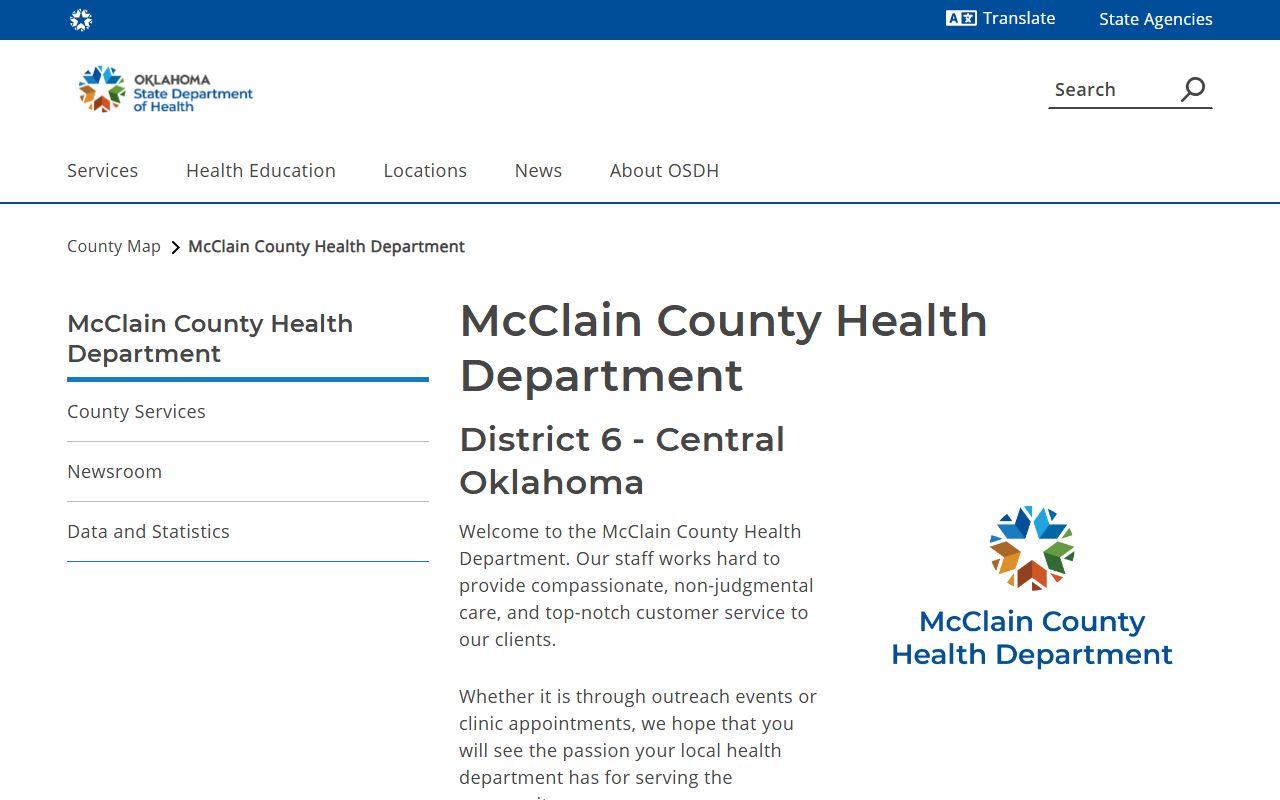 McClain County death records health department page