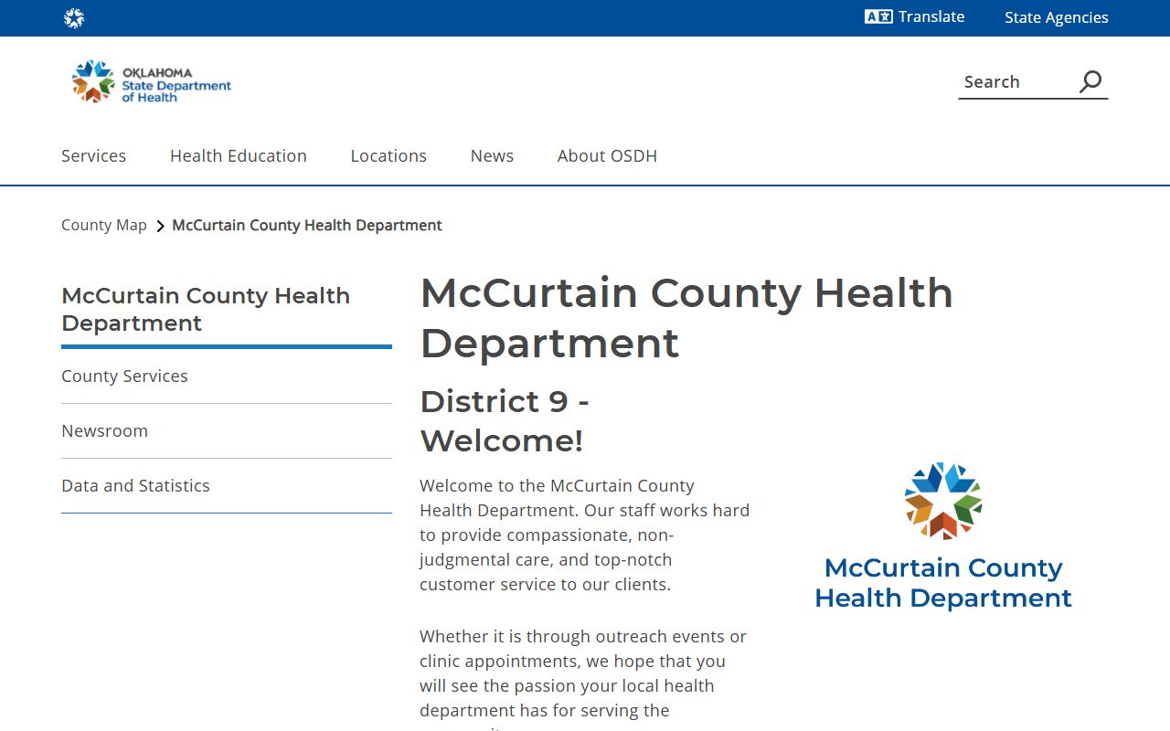 McCurtain County death records health department page