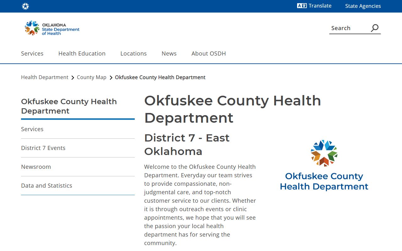 Okfuskee County Health Department page for death records