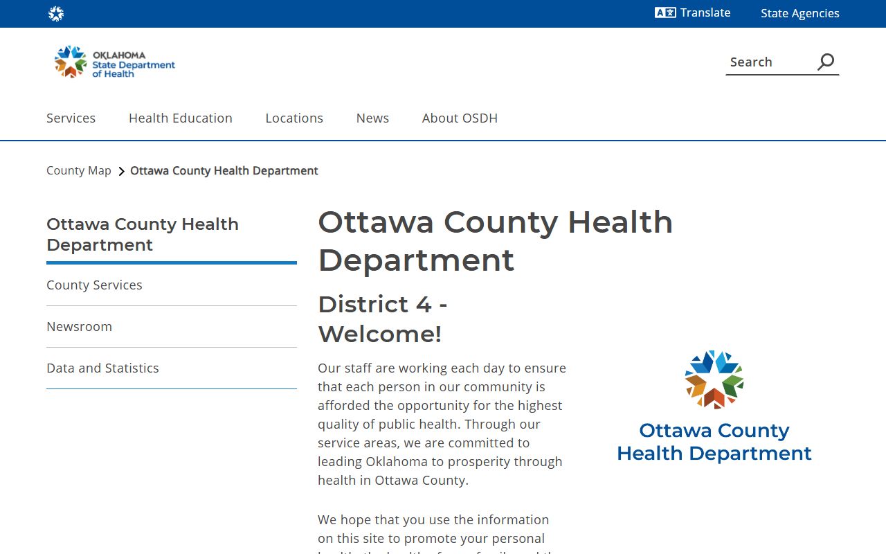 Ottawa County Health Department page for death records