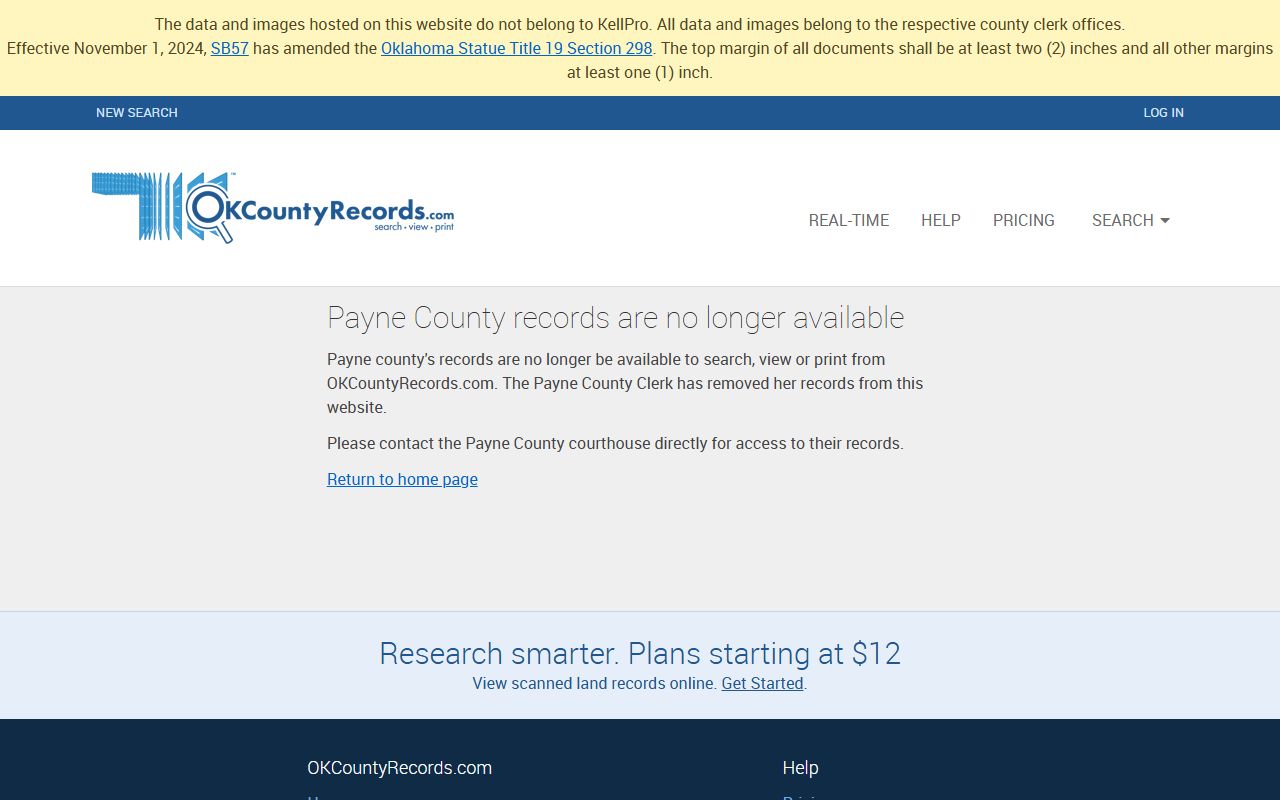 Payne County public records search for death records