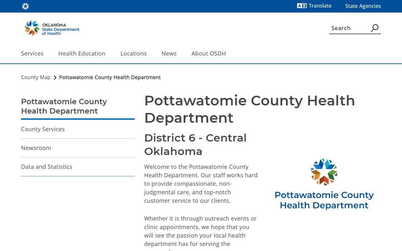 Pottawatomie County Health Department page for death records