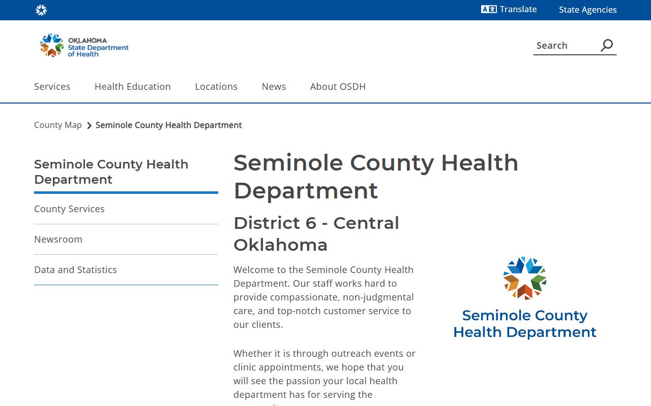 Seminole County Health Department page for death records