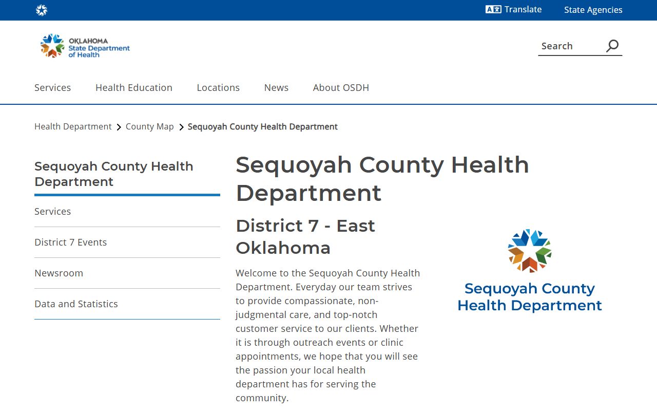 Sequoyah County Health Department page for death records