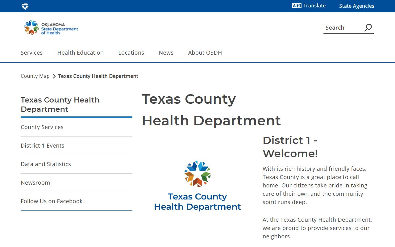 Texas County Health Department page