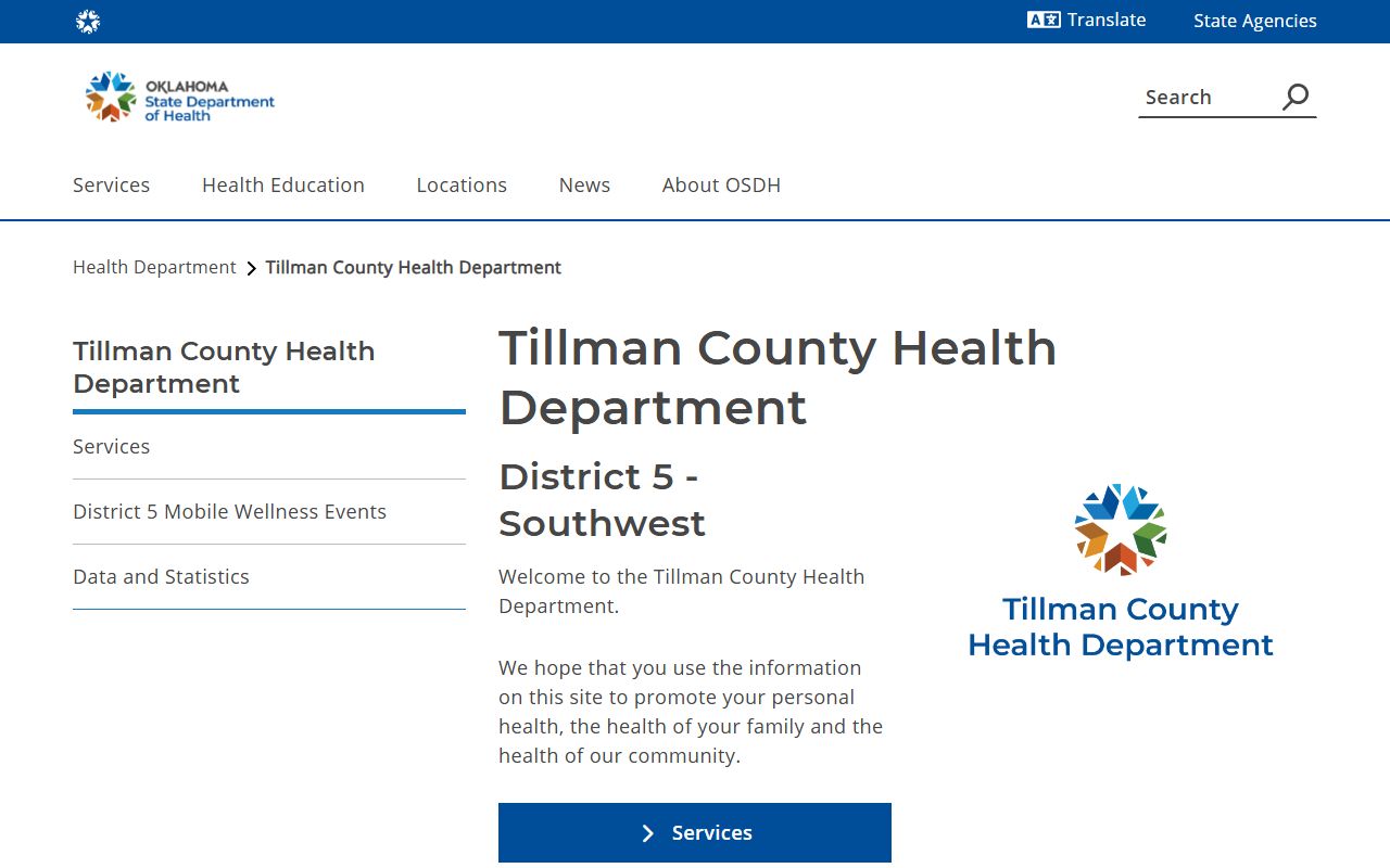 Tillman County Health Department page