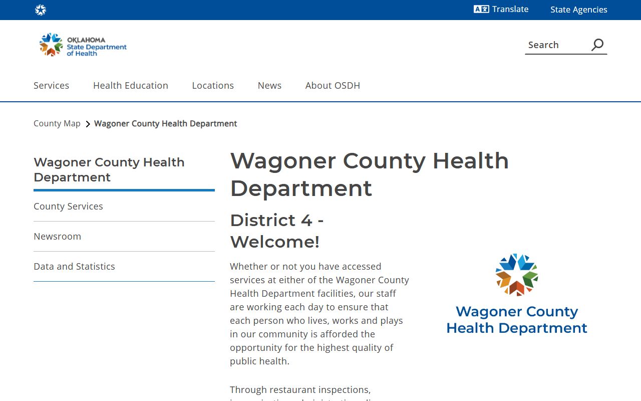Wagoner County Health Department page