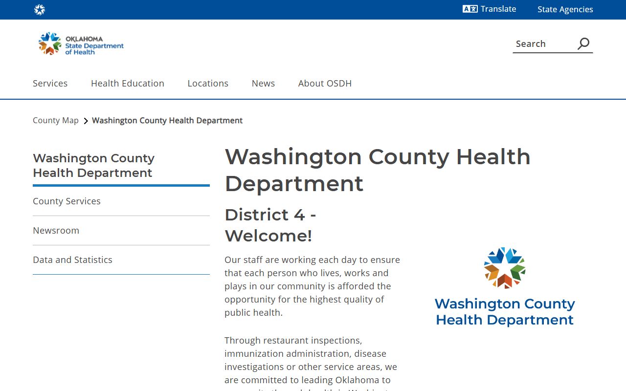 Washington County Health Department page