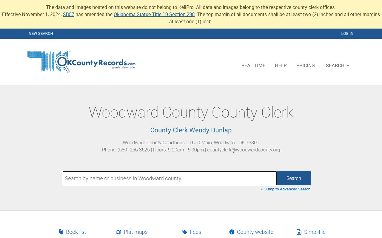 Woodward County death records search portal