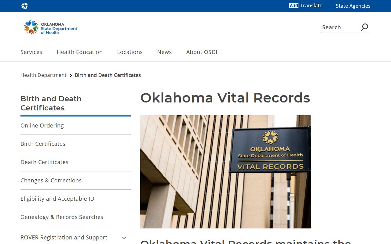 Oklahoma death certificates main page for Woods County records