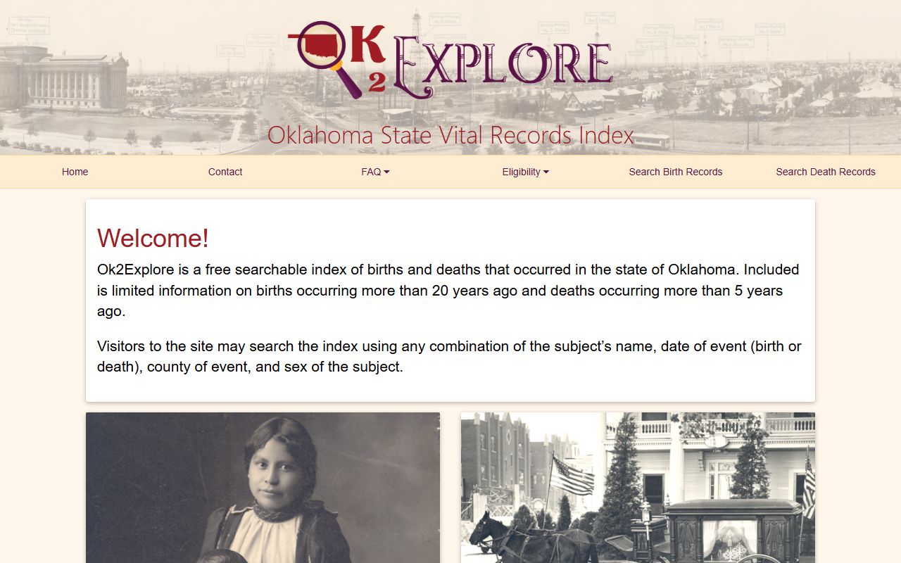 Oklahoma death records OK2Explore free search database